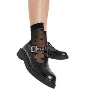 LAMODA Chunky Black Vegan Leather Mary Jane Round Toe Block Heel NEW Women's 7